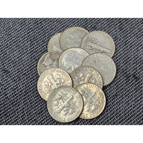 $1.00 Face Value in Assorted 90% Silver United States Dimes 