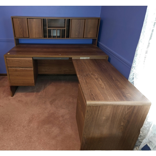 Former Craft Desk - L Shaped with Hutch and 5 Drawers - See Description for Measurements