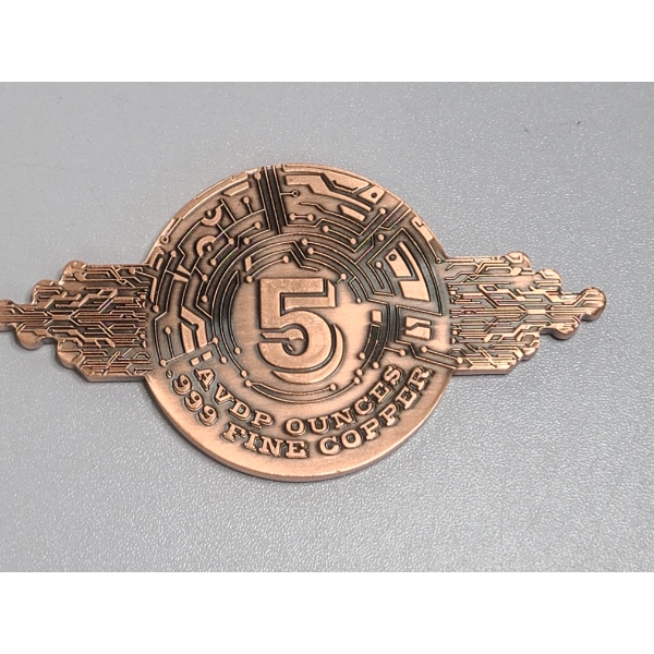 Bitcoin - 5 AVDP Ounces - .999 Fine Copper Round - Circuit Board Design - with protective capsule