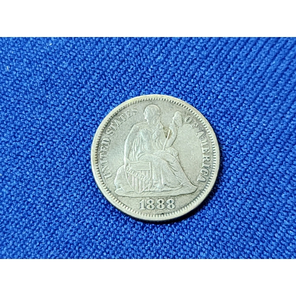 1888 Seated Liberty Silver Dime - Excellent Condition - 90% Silver 