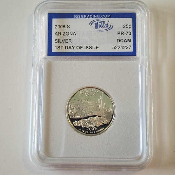 2008-S Arizona State SILVER Quarter - IGS PR 70 DCAM FDOI