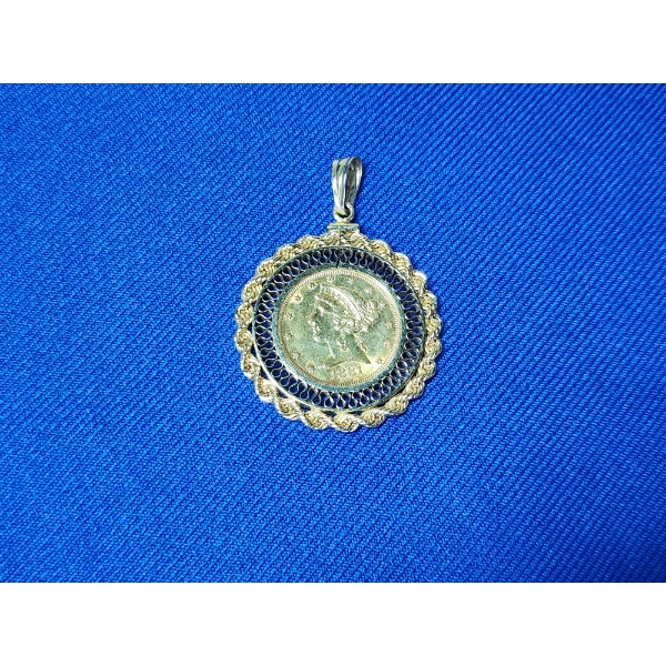14K Gold U.S. 1881 $5 Liberty Head Coin Pendant - 16.7 grams
