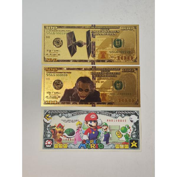 Super Mario $1,000,000 Collectible Bill, & x2 $100 999999 24K Gold Foil Banknotes
