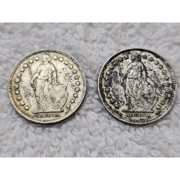 1934/1939 Silver 1/2 Frank Coins ~ ASW .0671