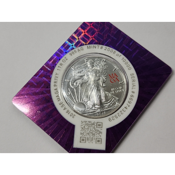 2016 American Silver Eagle MAGA 1 Ounce Fine Silver LOW MINTAGE: #2008 of 10000 Scottsdale Mint