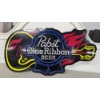 Image 4 : Very Illuminating Modern Pabst Blue Ribbon Beer Neon Style  Bar/ Beer Hanging Sign - Excellent!