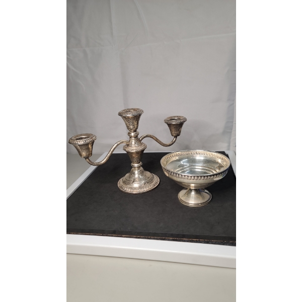 Sterling Weighted Candelabra & Sterling Weighted Compote Bowl 