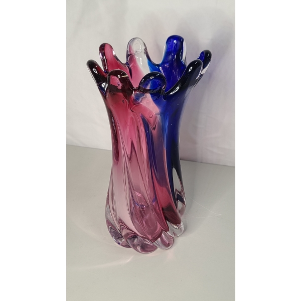 Vintage Murano Art Glass Pink & Blue Twisted Swung Vase