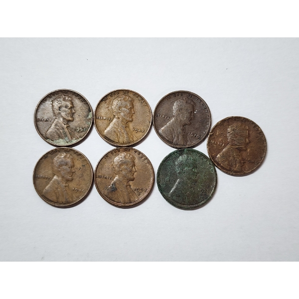 x7 Assorted Years U.S. Lincoln Wheat Cents Years: 1910-1957