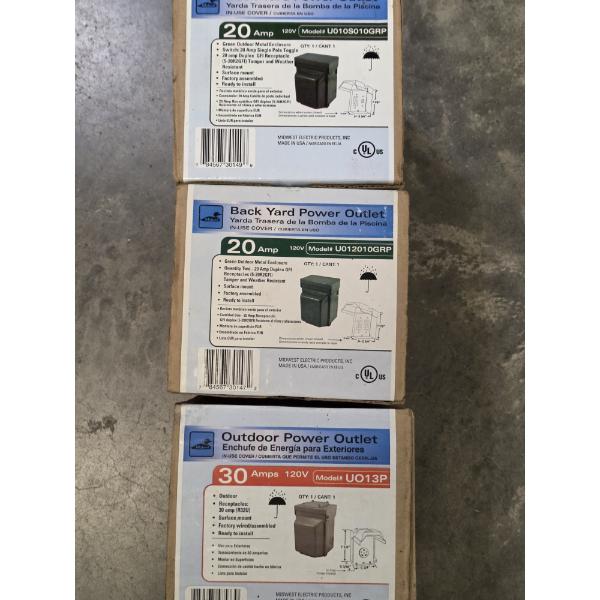 New In Box Three Backyard/Outdoor Power Outlets. 