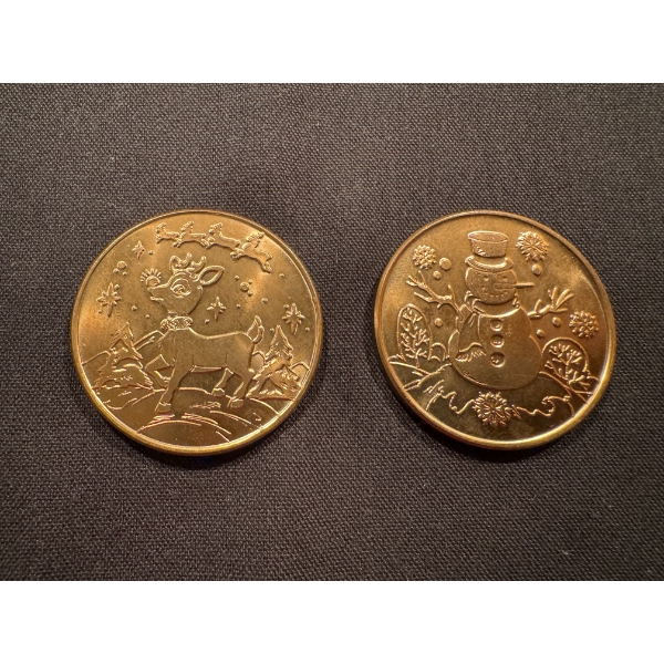 Rudolph & Frosty The Snowman .999 Fine Copper One Troy Oz Coins - Mint Condition - 2 Ounces