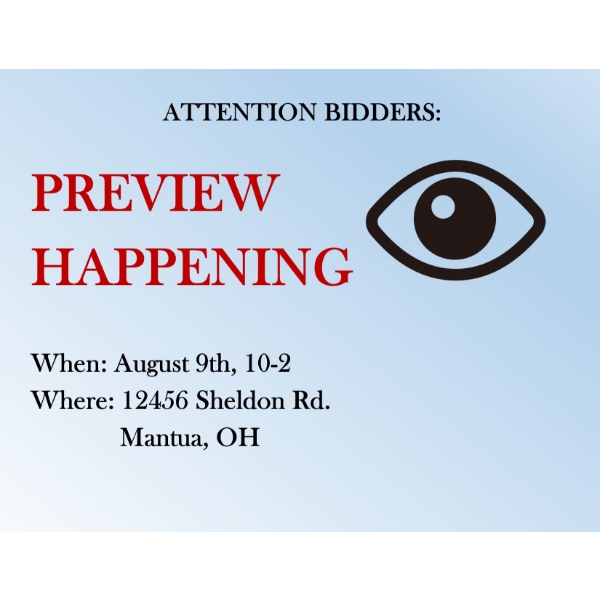 PREVIEW: August 9th, 10-2 - 12456 Sheldon Rd, Mantua, OH