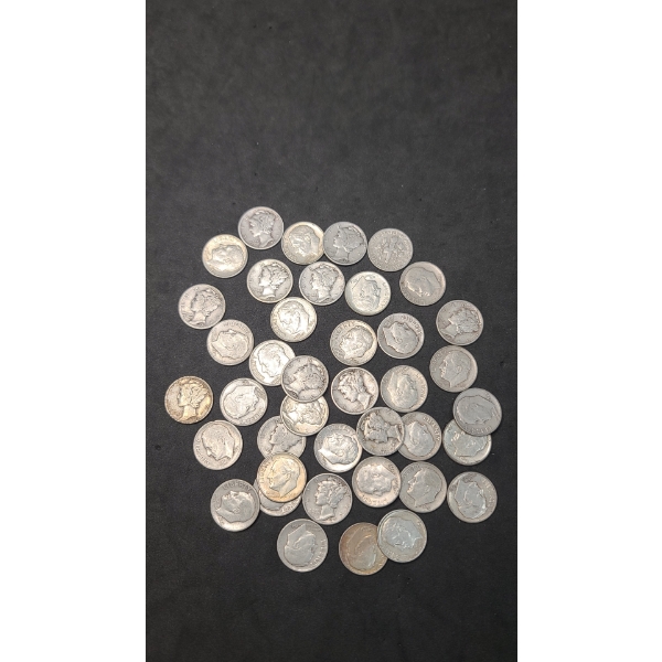 Assorted Years/Mint Marks 90% Silver Mercury & Roosevelt Dimes- Face Value: $4.00