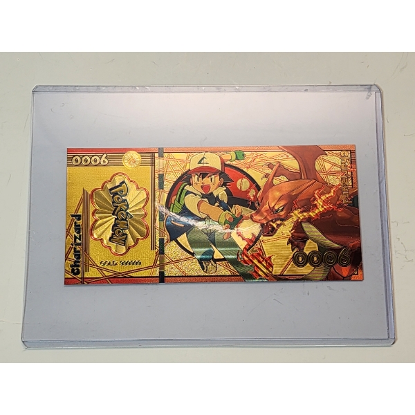 RARE 1996 Pokémon 999999 Gold Foil Note - Charizard - Mint Condition in Protective Holder           
