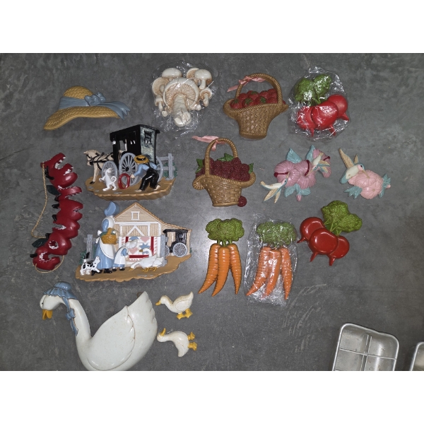 Vintage Wall Decor, Plastic MCM Fruit & Metal Ice Trays