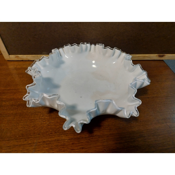 Vintage FENTON "Silver Crest"  11" x 3" Ruffled Glass Bowl - Excellent Condition