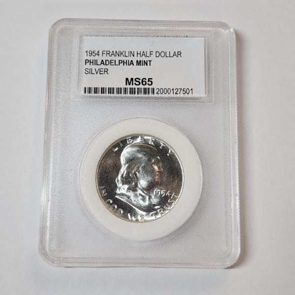 U.S. 90% Silver 1954 Franklin Half Dollar - Graded by PCC MS65