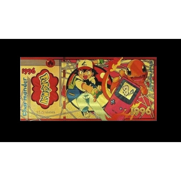 Pure 24k .999 Gold Foil POKEMON "CHARMANDER" Note - Mint - NEW SERIES - Processed in Pure GOLD