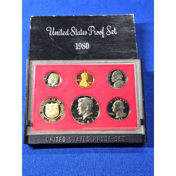 1980- S United States Proof Set - 6 Coin Set with Box and Display Stand