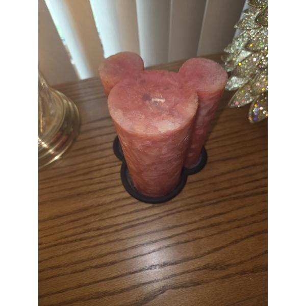 13" Glass Hurricane, Mickey Pillar Candle And Etc.