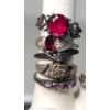Image 2 : Sterling Silver Rings With Red, White & Pink Stones - Sizes Are 8 And 9 - Total Weight: 32g