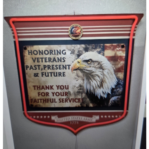 Brand New 16'' Neon Lighted Honoring Veterans Wall Sign With Special Collector Coin!