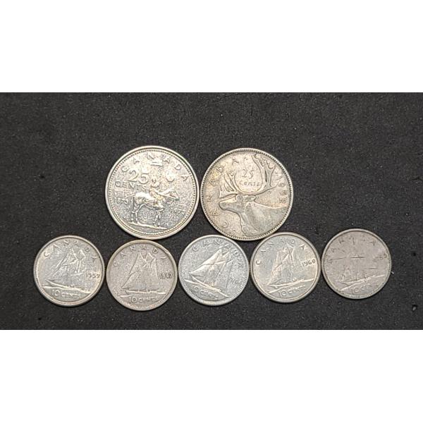 Silver Canadian Quarters/Dimes And Canadian (Non-Silver) 1973 Commemorative Mountie Quarter 