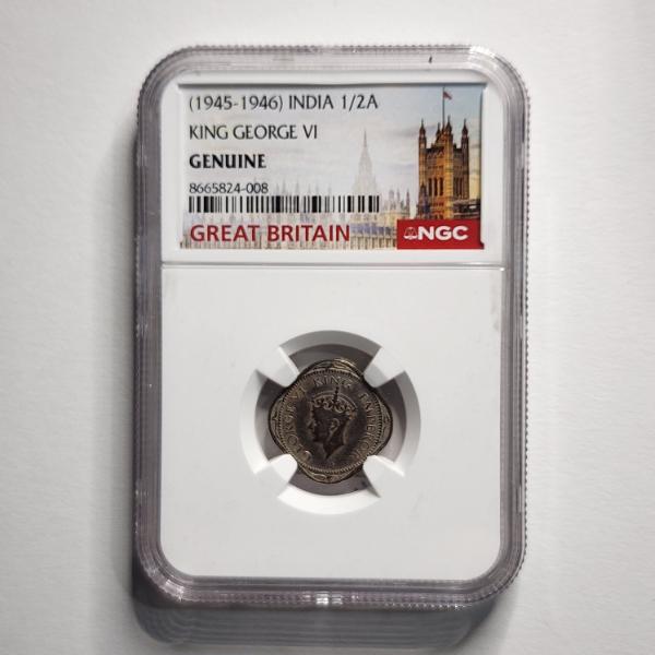NGC Genuine 1945-1946 India 1/2 A Feat. King George VI ~ Unique Great Britain Card