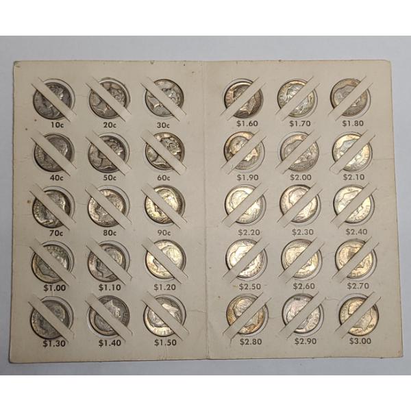 Assorted U.S 90% Silver Mercury & Roosevelt Dimes In Dime Saver Book - Face Value: $3.00