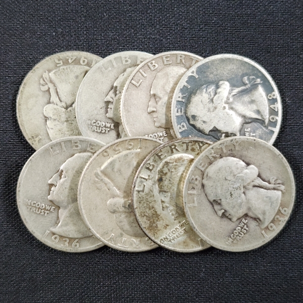 Eight Assorted 90% Silver United States Washington Quarters ~ $2.00 Face Value