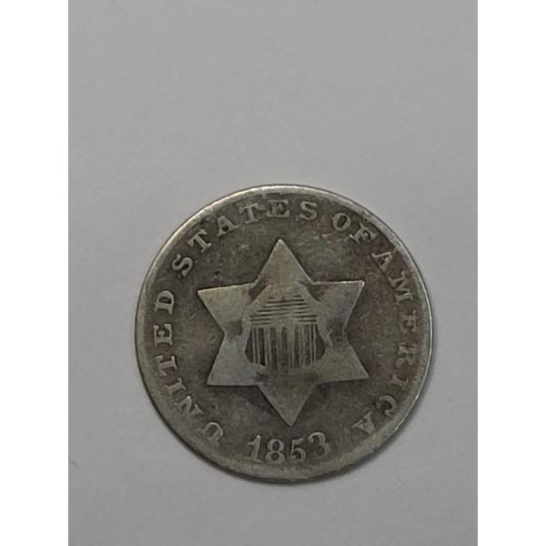 United States 1853 (Type 1) Three-Cent 75% Silver Coin - ASW: 0.0193 Oz
