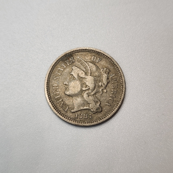 1881 Three Cent Nickel III 3 Cent United States Coin