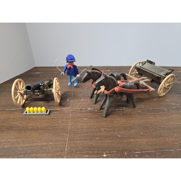 1974-1988 Geobra PlayMobil Play Sets incl Horse and Wagon, Cannon and Military Man