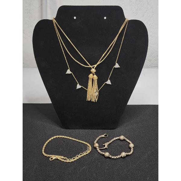Gold-Tone Sterling Silver Jewelry: Two Necklaces and Two Bracelets - Total Weight: 43.5g