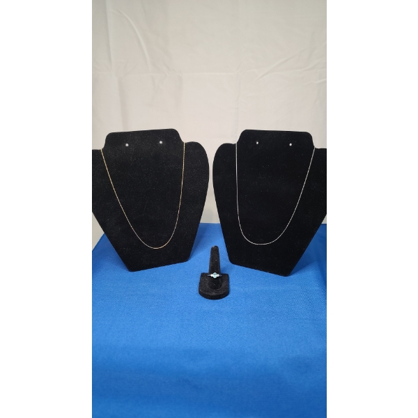 10K Yellow Gold/10K White Gold Necklaces & Size 7 10K White Gold Tourmaline Ring -Total Weight: 2.8g