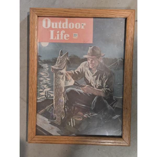 Vintage August Wood Framed Outdoor Life Magazine 9.5'' x 12.5''