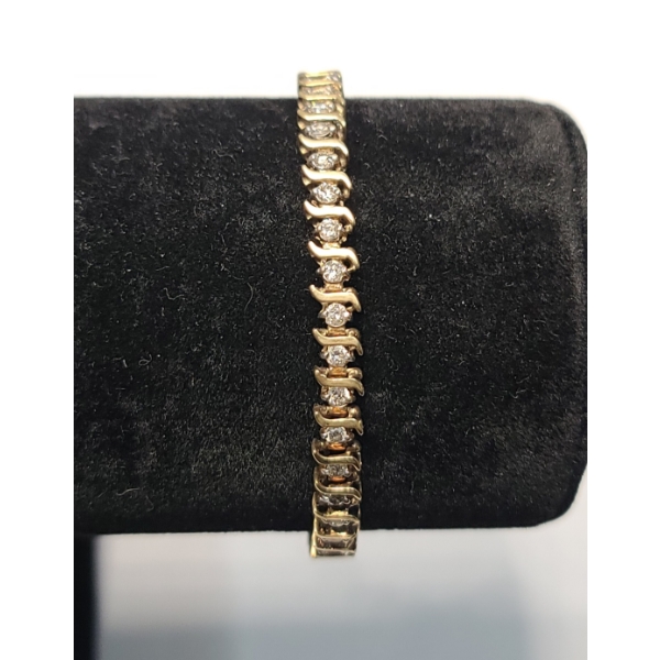 Vintage 10K Yellow Gold "S" Link 7" Tennis Bracelet With Diamonds - Weight: 9.1g
