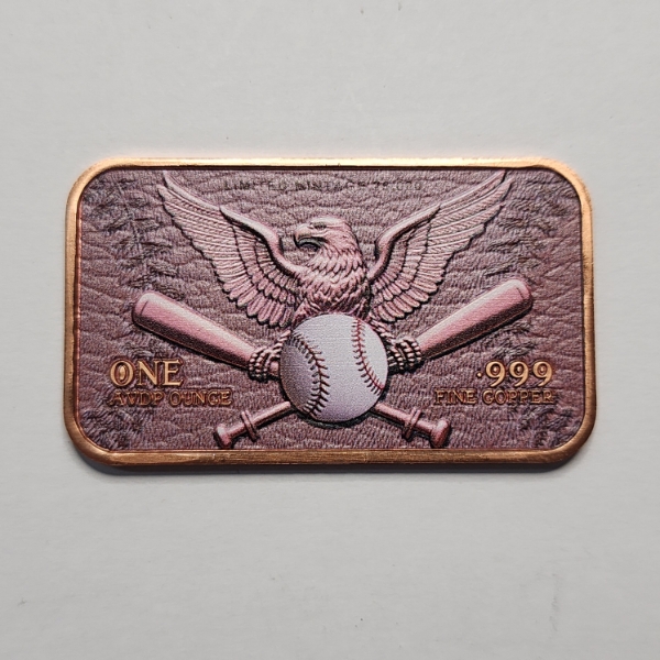 America's 250th Anniversary Baseball Flyover Colorized 1 AVDP oz .999 Fine Copper Bar