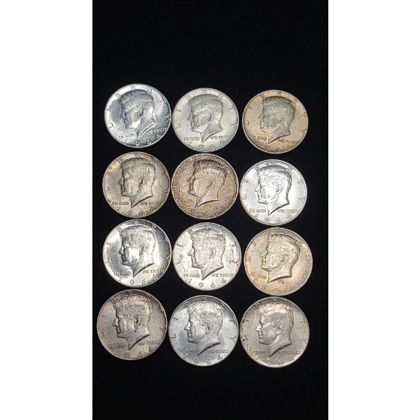 (12) 1964 90% Silver Kennedy Half Dollars - Face Value: $6.00