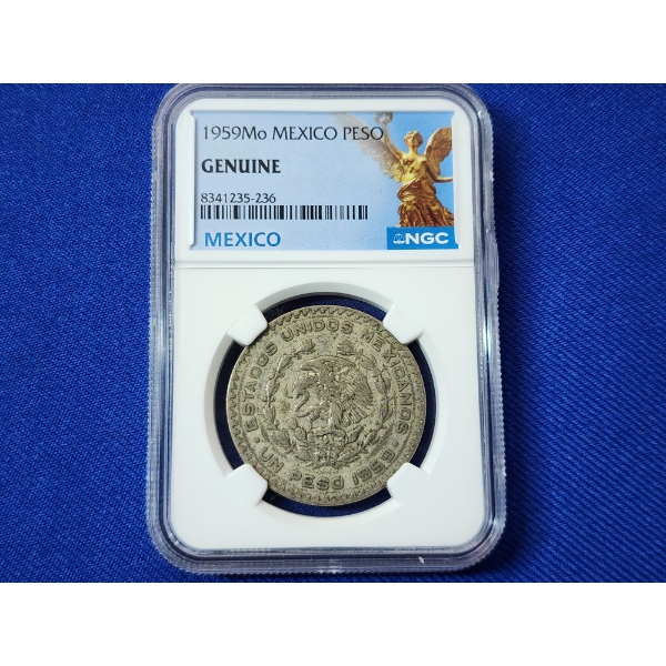 1959 Mo Mexico Peso Silver Coin NCG GENUINE ASW: 0.0514 oz