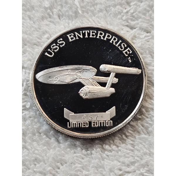 Star Trek 1991 25th Anniversary Commemorative Silver Coin - USS Enterprise - 1 Troy Oz. .9999 Silver
