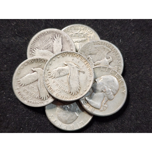 $1.75 Face Value in Assorted 90% Silver United States Quarters - Incl. Standing Liberty & Washington