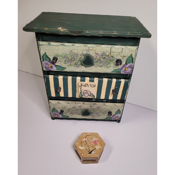 Small Wooden Stand With Drawers And Trinket Box - Mother Of Pearl Inlay