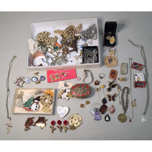 Large Lot Of Assorted Costume Jewelry Including Small Trinket Box