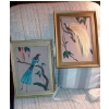 Image 3 : Hand Painted Set Of Framed Exotic Bird Paintings On Woven Cloth -  Very Colorful Bird Of Paradise +