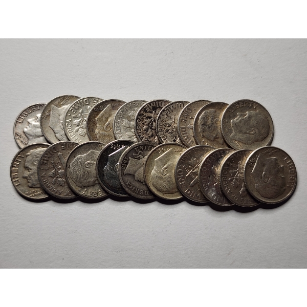 Twenty Assorted United States 90% Silver Dimes ~ FACE VALUE $2.00