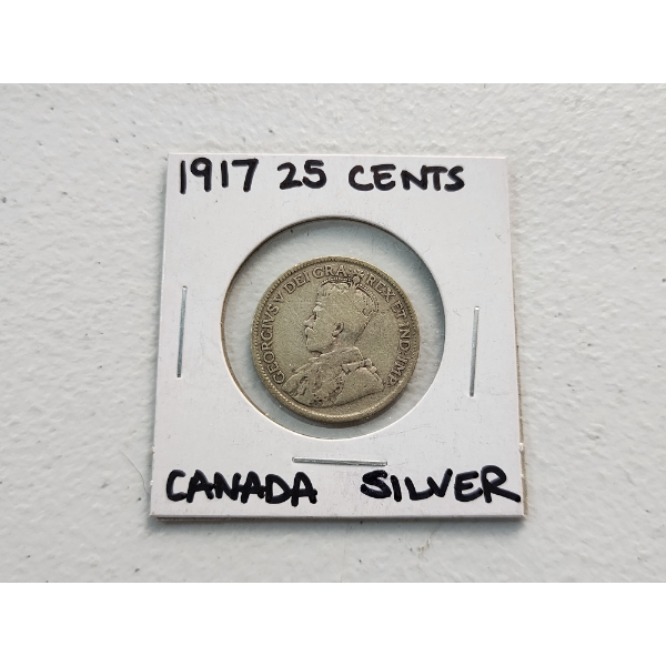 1917 Canada 92.5% Silver 25 Cent Coin ASW: 0.1734oz