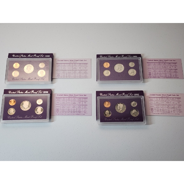 x4 United States Mint Proof Sets: 1989, 1990, 1991, 1992