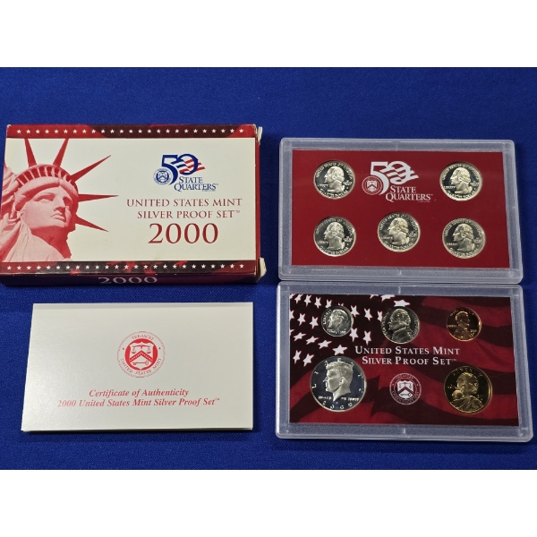 2000-S United States 50 State Quarters Mint Silver Proof Set - 10 Coin Set w/ box & COA