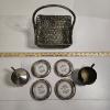 Image 2 : Vintage Silver Plated Wire Woven Basket, Sugar Bowl Creamer, and Coasters Lot - 4.6lbs